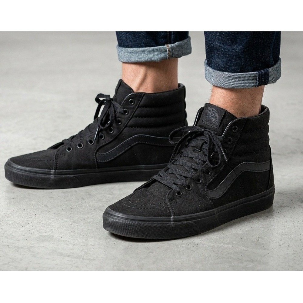 Vans Sk8-Hi Sneakers Mens 7.5 Womens 9.0 Black Good High Top Canvas Skate Shoes